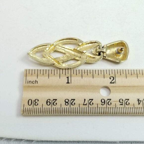 Vintage JS Signed Gold Tone Dangle Knot Design Earrings, Retro 80s Style, Estate - Picture 7 of 7
